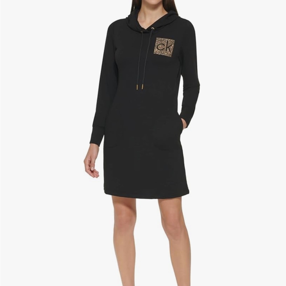 Calvin Klein Black Long Sleeve Hoodie Dress